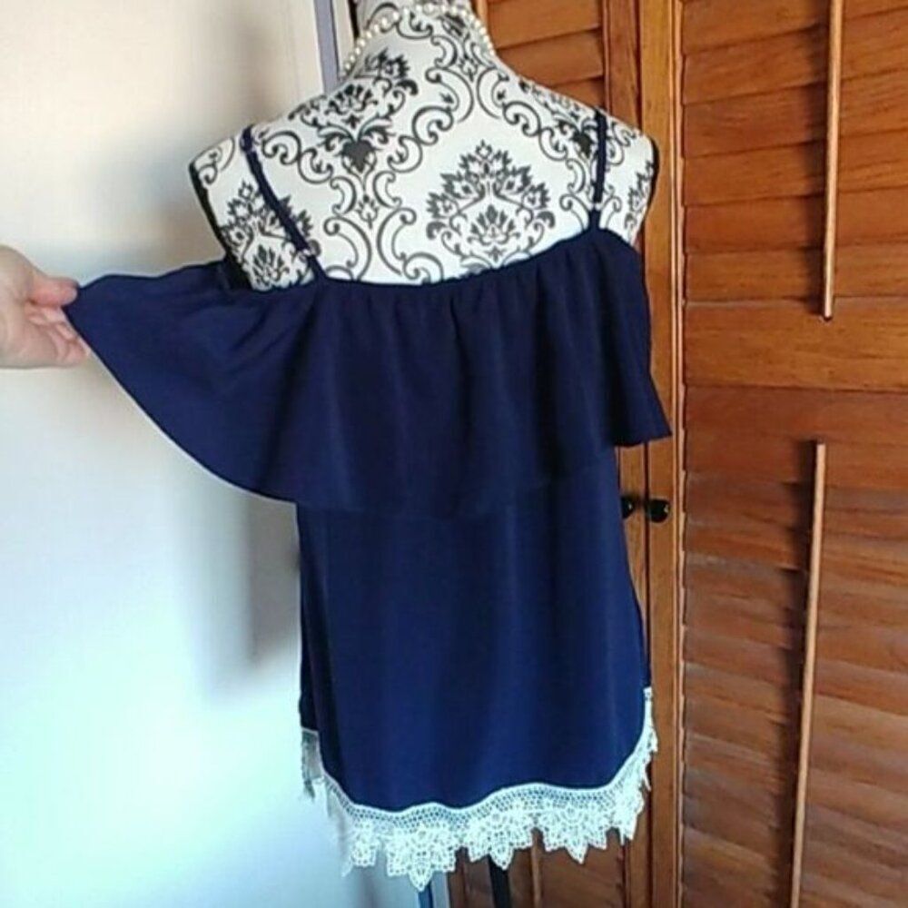 Sapphire Blue Lace Edge Ruffle Top - Picture 9 of 10